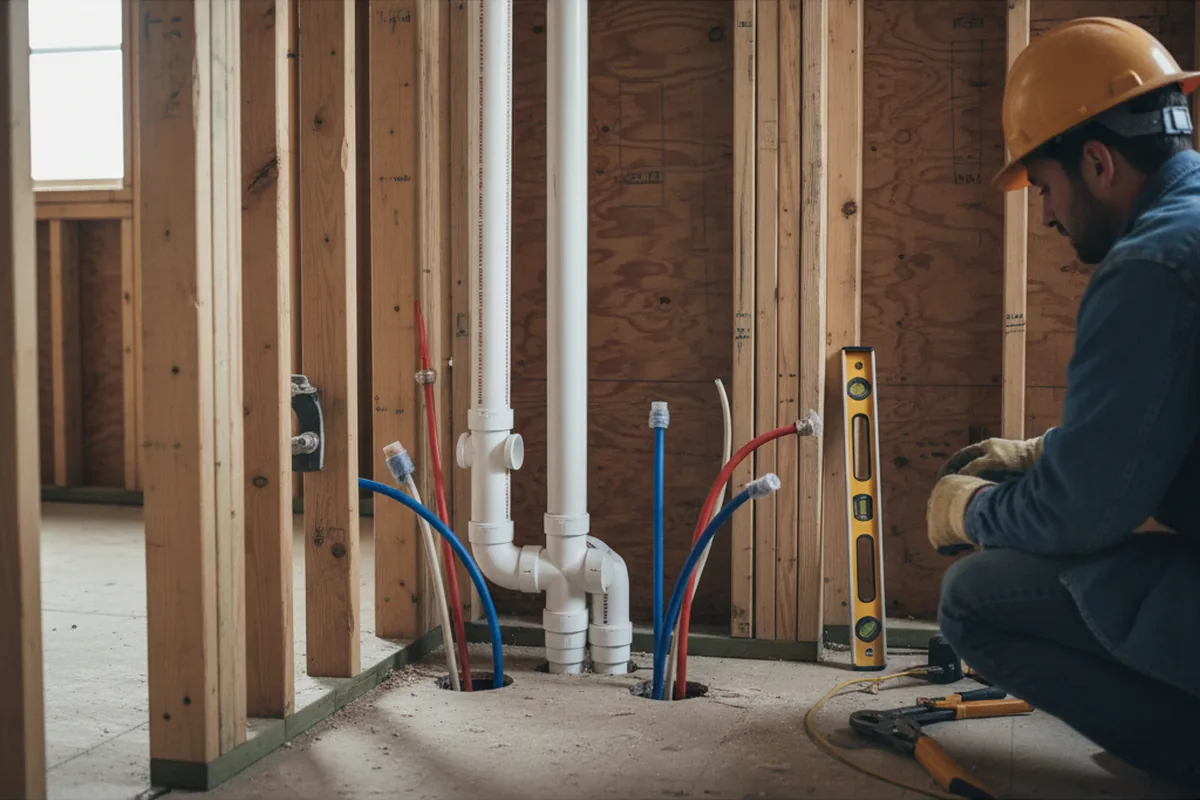 Drain and supply rough-in during Drain Cleaning in Whitinsville
